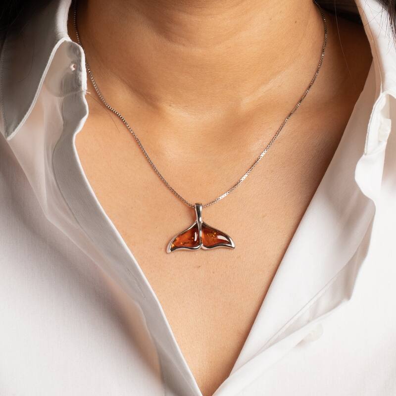 Amber Whale Pendant in Sterling Silver
