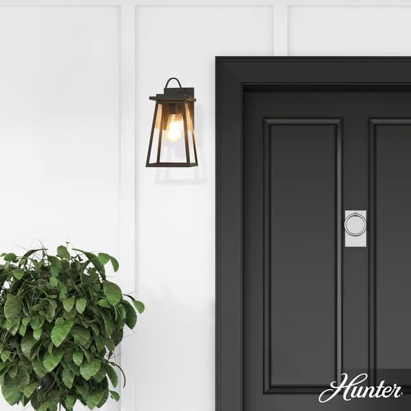 slide 2 of 8, Hunter Ivory Dusk Outdoor Black Wall Light - Modern/Contemporary, Cottage - Front Porch, Patio, Garage 14"