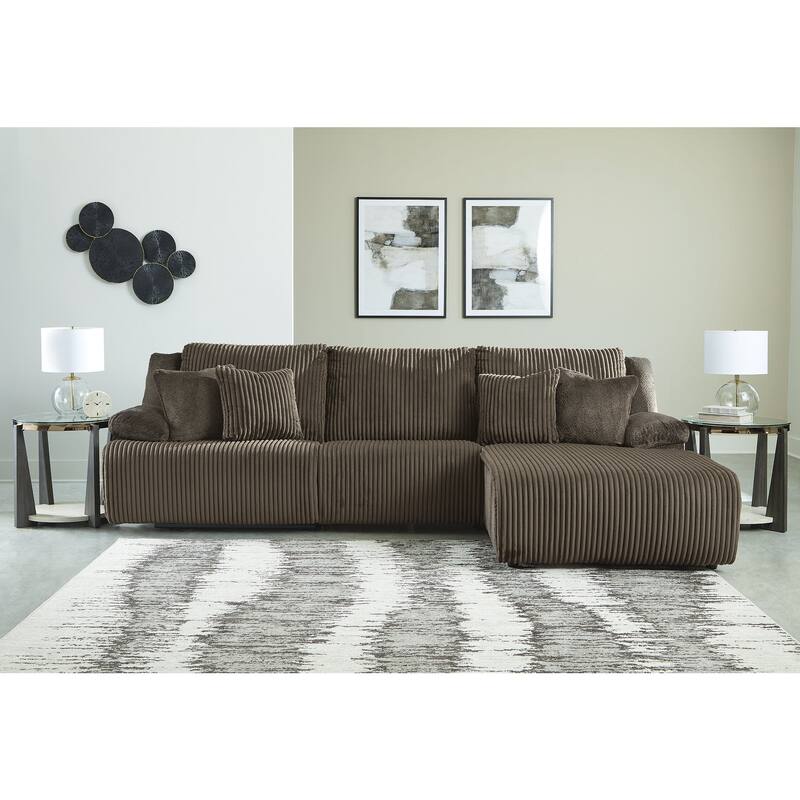 Signature Design by Ashley Top Tier 3-Piece Reclining Sectional with Chaise - 128"W x 74"D x 41"H - Right Facing - Chocolate