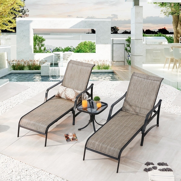 PATIO FESTIVAL 3-Piece Outdoor Chaise Lounger Set with Side PATIO FESTIVAL 3-Piece Outdoor Chaise Lounger Set with Side