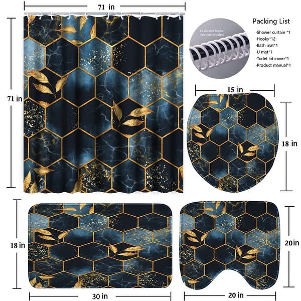 dimension image slide 4 of 5, 4 Pcs Bathroom Shower Curtain Set,Bathroom Sets with Rugs