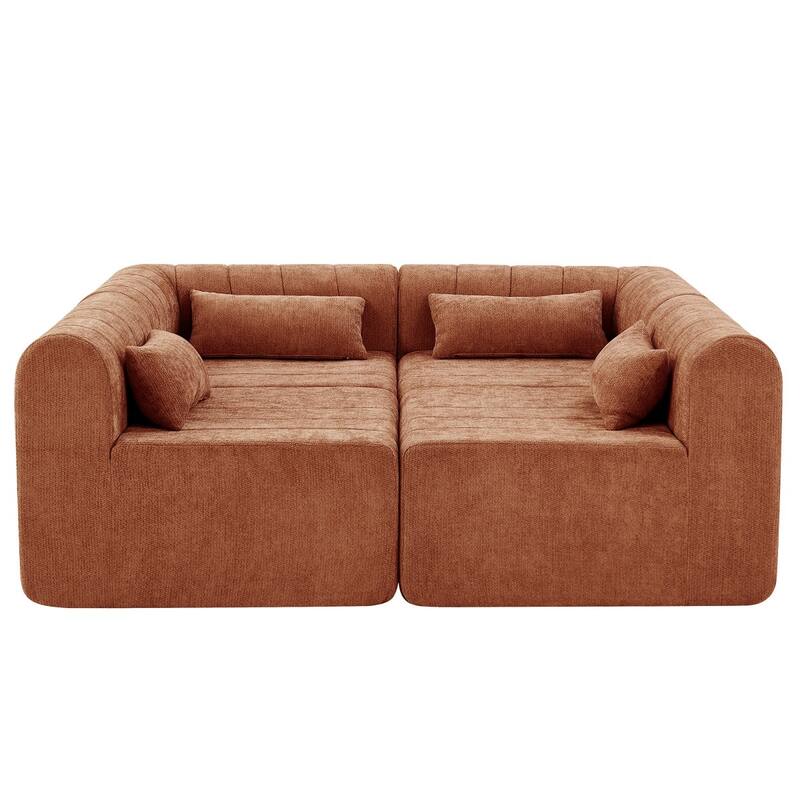 145.5" 4 Pieces Modular Full-Compressed Polyester Upholstered Sectional Sofa