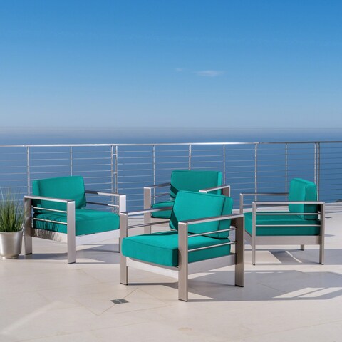 Cape Coral Outdoor Aluminum Club Chairs with Cushions (Set of 4) by Christopher Knight Home