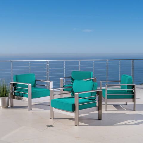 Cape Coral Outdoor Aluminum Club Chairs with Cushions (Set of 4) by Christopher Knight Home