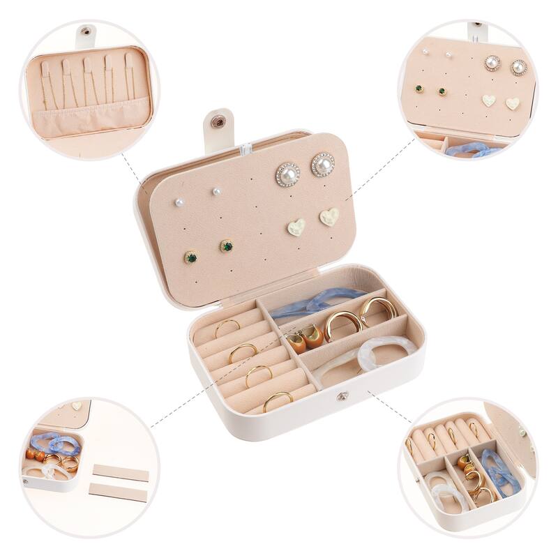 Travel Jewelry Box for Women Gifts, Portable PU Leather Jewelry Organizer Storage Display Holder for Earring Necklace
