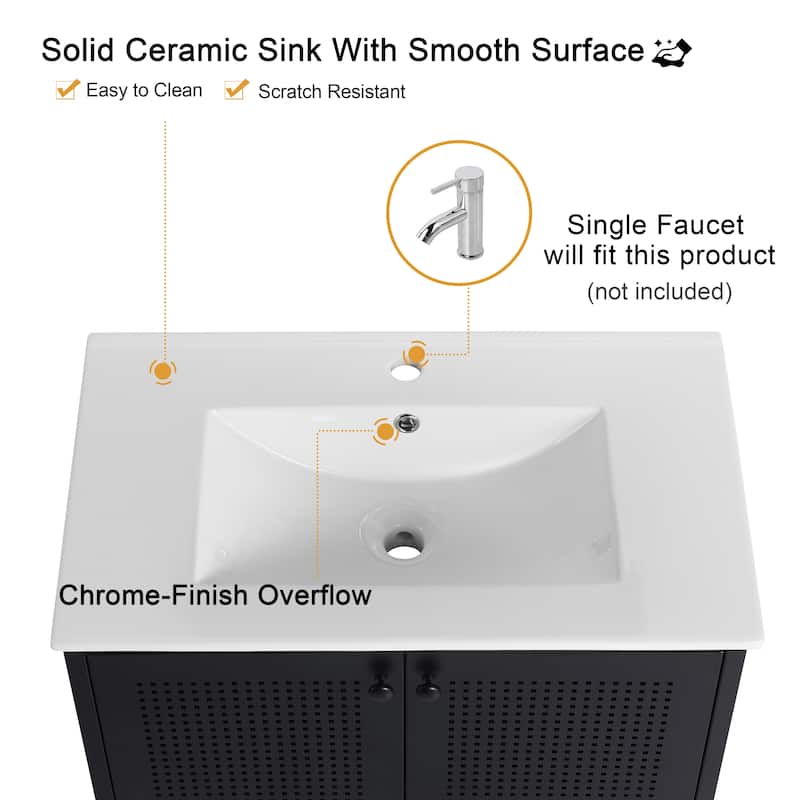 Malwee 30" FreeStanding Bathroom Vanity, Floor Stand Bathroom Vanity with Ceramic Sink,Soft Close Door and Adjustable Shelf