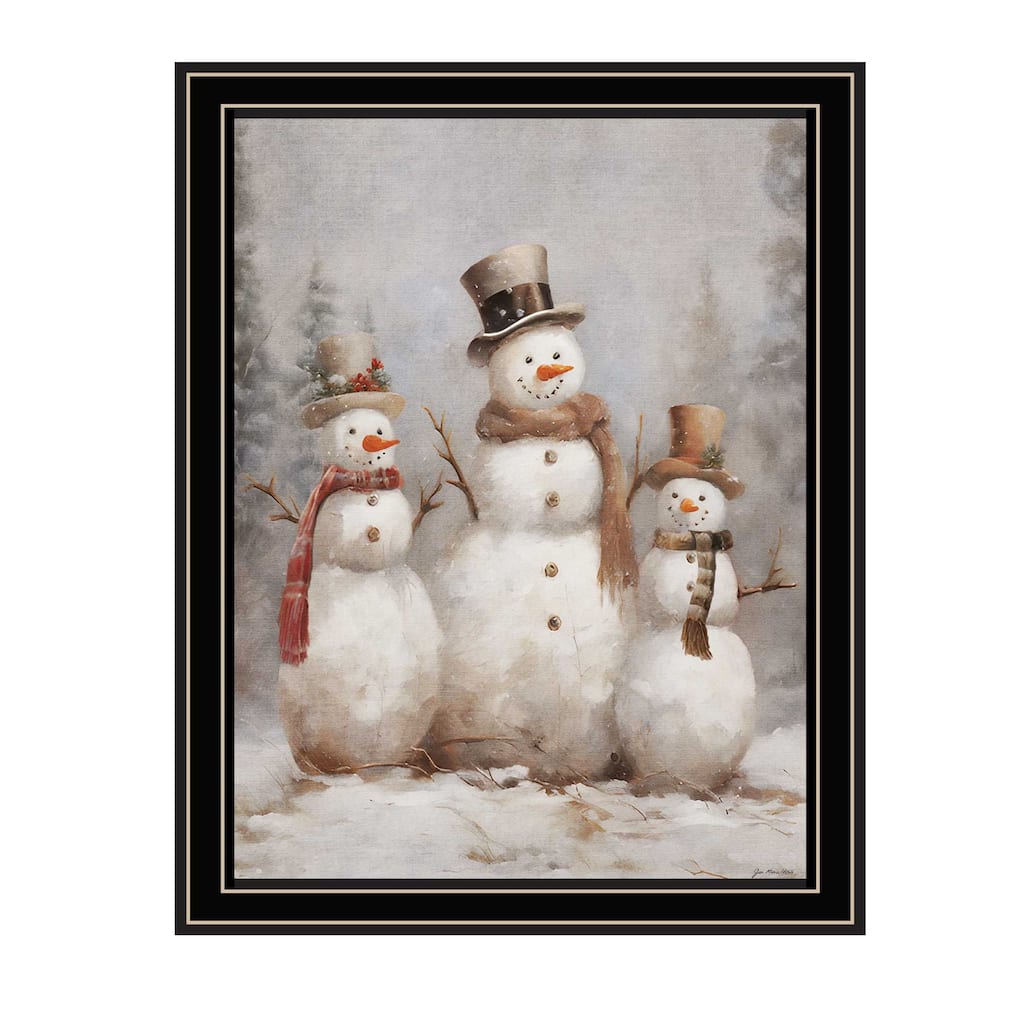 Framed Wall Art - Three Snowman Pals, Black Frame