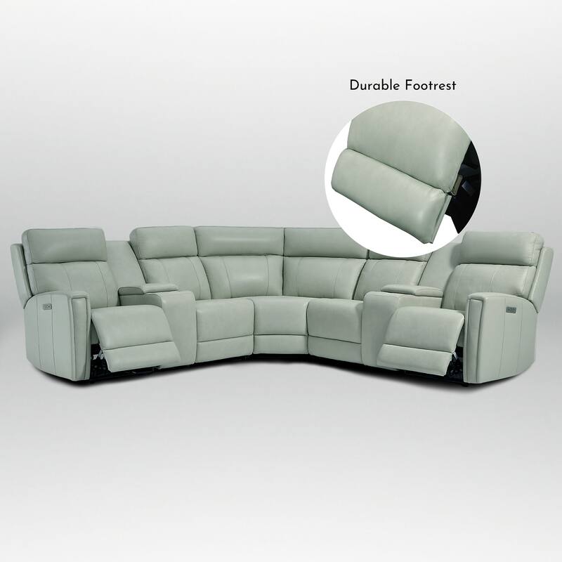 7PCS, 3 Power Recliners, Leather Reclining Sectional with Power Headrest & Lumbar, USB Port & USB-C Port