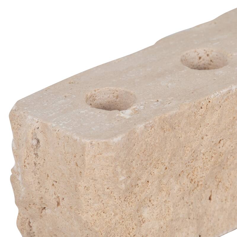 Tan 10 in. Travertine Modern Live Edge 4-Taper Candle Holder - 10.0"