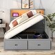 preview thumbnail 1 of 16, Wood Queen Size Platform Bed with LED Headboard, Charging Station and 2 Drawers Subdued Gray