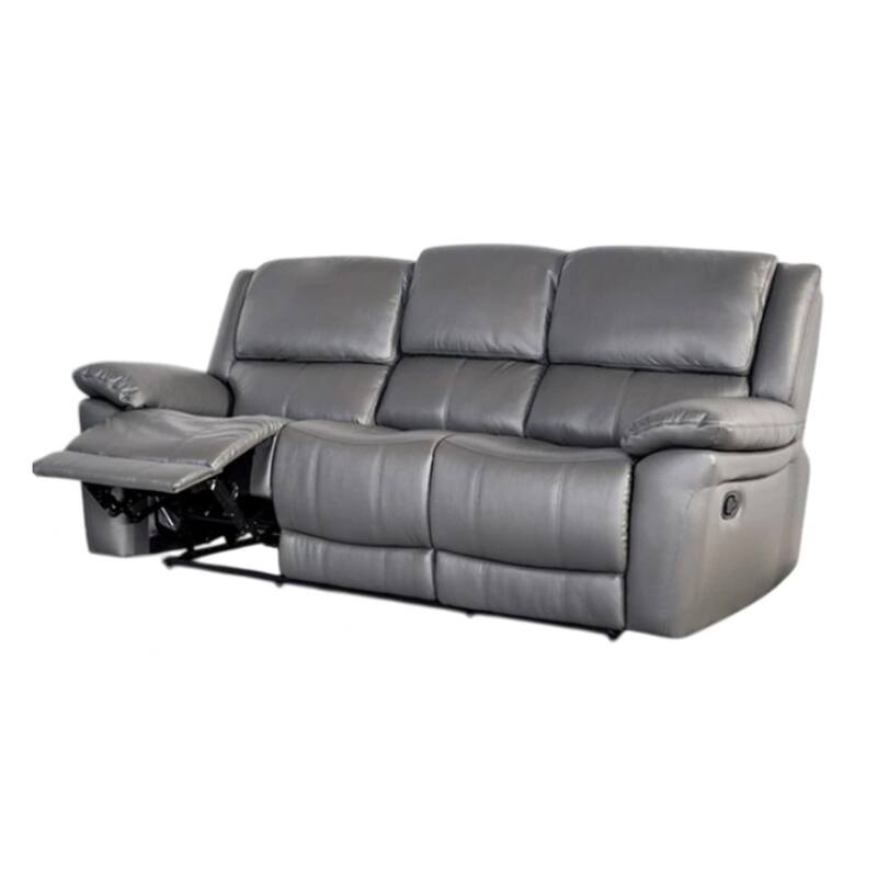 Larus Sofa, Manual Reclining Mechanism, Dark Gray Faux Leather, 82 Inch