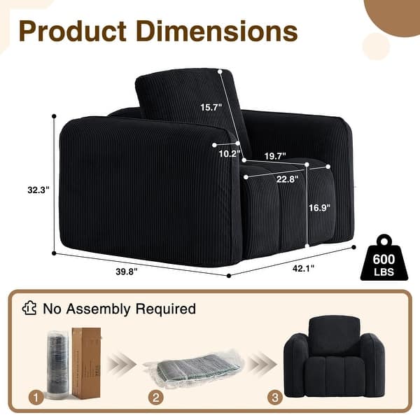 dimension image slide 7 of 9, Cloud Sofa Corduroy Deep Seat Couch Oversized Compression Loveseat Sofa