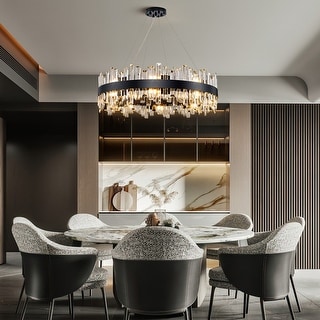 KAYLA 35in Dimmable Black Rectangle Crystal Chandelier