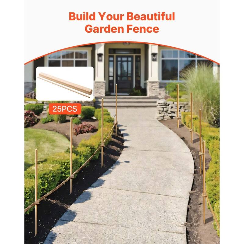 Natural Fir Wood Garden Stakes 25PCS Sharp-Pointed for Plants, Fences and Outdoor Use - 0.69×0.5×48 in