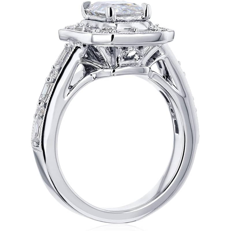 Annello by Kobelli 10K Gold Forever One Moissanite The Daisy Art Deco Emerald Engagement Ring (DEF/VS, HI/I, HI/I)