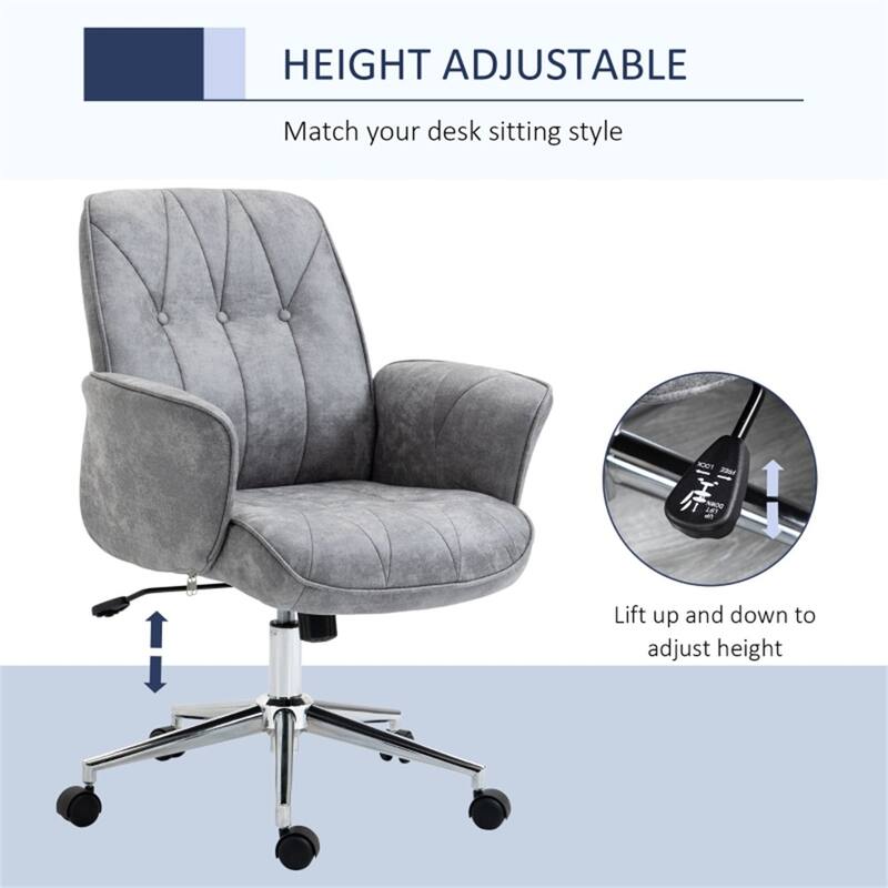 Light Grey Ergonomic Office Chair Adjustable Height Swivel with Wheels Microfiber Fabric - 26.5" x 27.25" x 36.25"