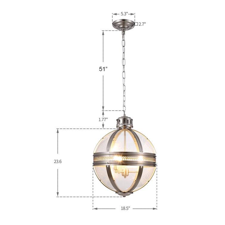 Victorian Chrome Glass Ornament Pendant, Entryway Globe Dimmable Chandelier, Medieval Hotel & Ancient Times Style