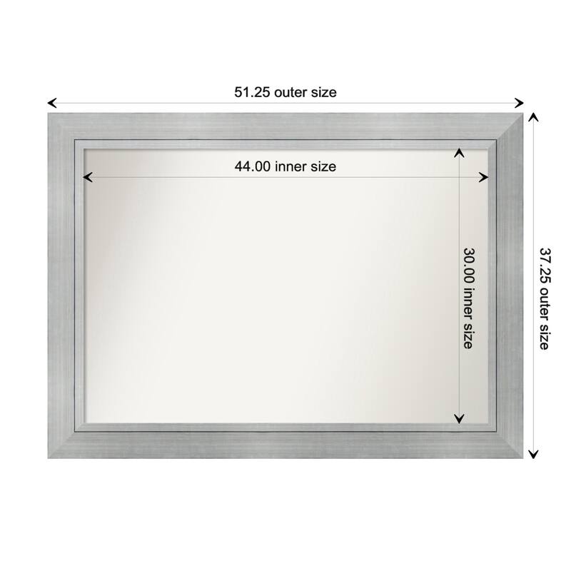 Romano Silver Framed Non-Beveled Custom Wall Mirror, Bathroom Vanity Mirror - Outer Size: 51.25 x 37.25