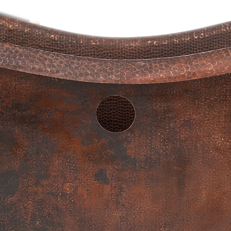 60" Hammered Copper Double Slipper Bathtub with Rings and Overflow Holes and Drain Package