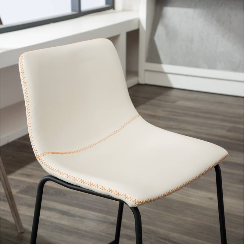 Modern PU Leather Barstools Set of 2, Metal Frame Counter Height Bar Stools with Footrest for Bar, Kitchen Island, Dining Room