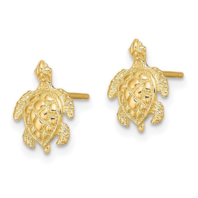Curata 14k Yellow Gold Sea Turtle Post Earrings - 11.45x8.4mm