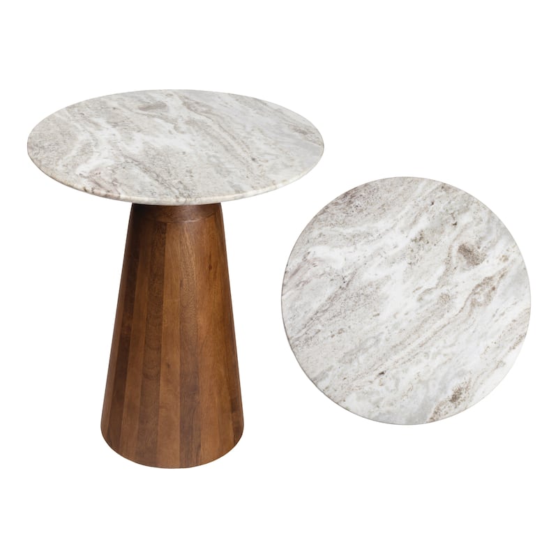 JONATHAN Y Kaito 18" Round Marble/Wood Accent Table - 15.75L x 15.75W x 18H