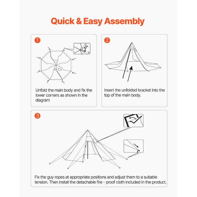 Large Pyramid Camping Tent with Stove Jack and Windproof Waterproof 4-Season Outdoor Shelter