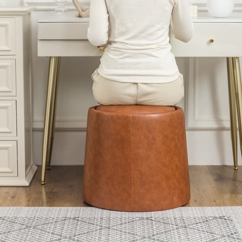 Adeco Faux Leather Pouf Storage Ottoman for Living Room Bedroom
