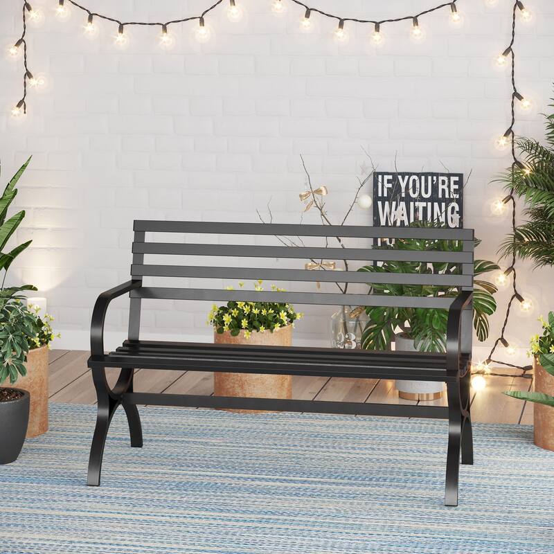 MAISON ARTS 48'' Outdoor Garden Bench White Minimalist Steel Frame Patio Park Bench - Black