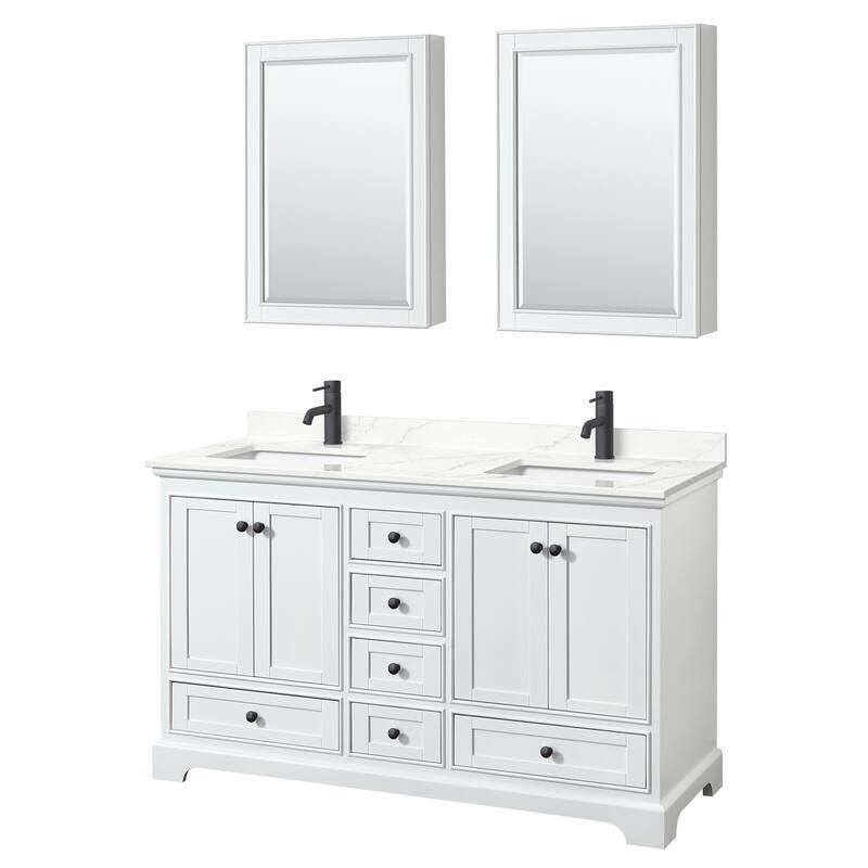 Wyndham Collection WCS202060D-QTZ-UNSMED Deborah 60" Free Standing - White / Giotto Quartz Top / Matte Black Hardware