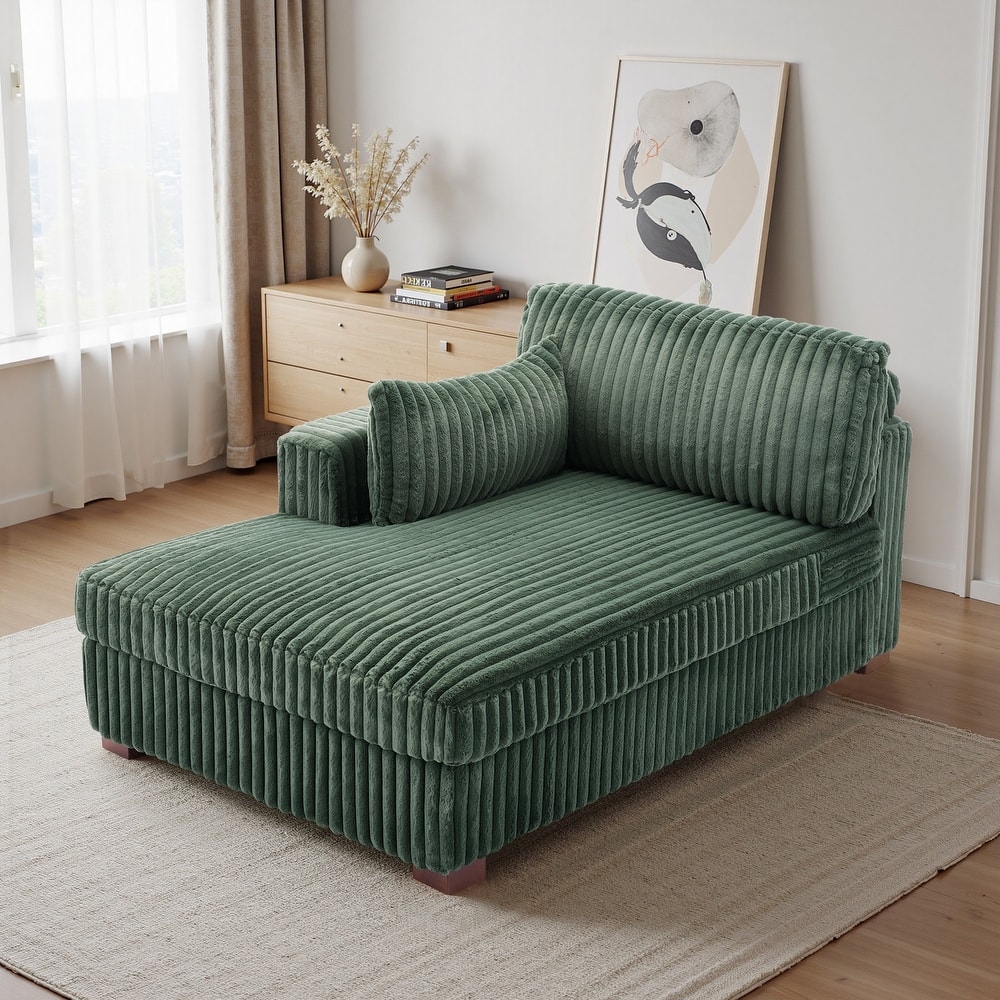 UIXE Upholstered Plush Bedroom Lounge Chairs with Right Armrest & Lumbar Pillow