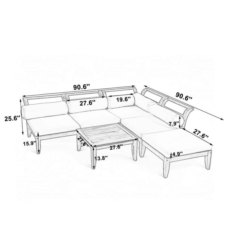 Patio 6-piece Acacia Modular Convertible Conversation Sofa Set with Ottoman and Pillows