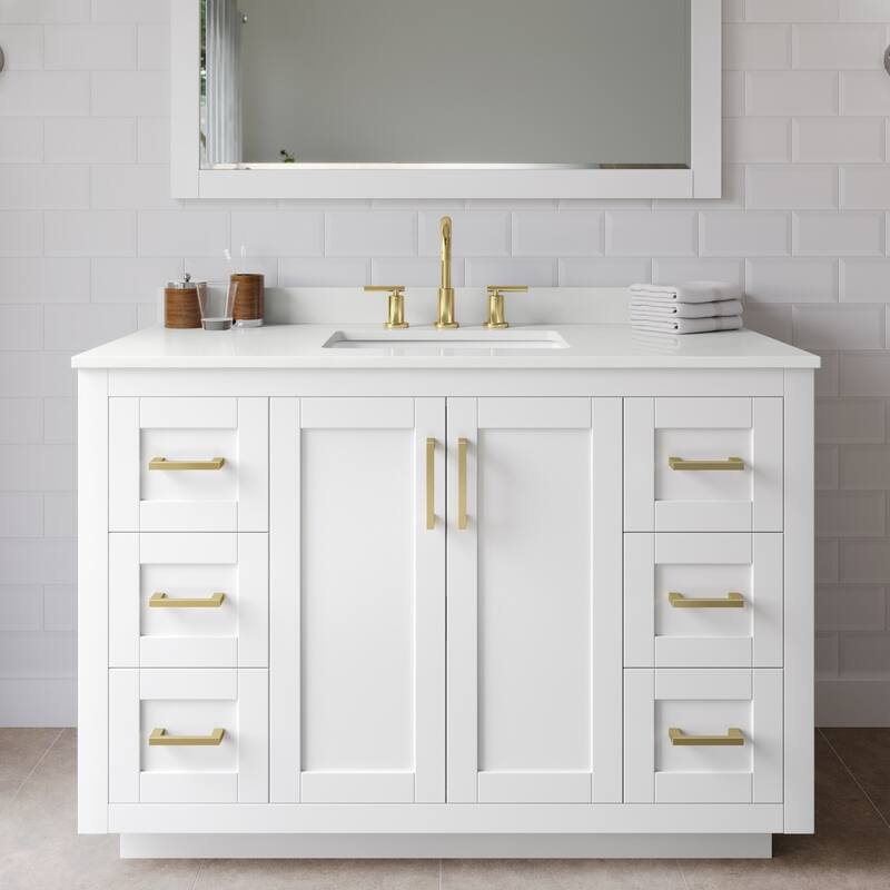 Wyndham Collection WCF292948S-QTZ-US3M46 Miranda 48" Free Standing - White / White Quartz Top / Brushed Gold Hardware