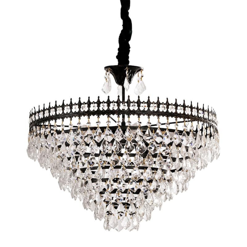 Vintage Crystal Chandelier Round Ceiling Pendant Lamp Hanging with Matt Black Iron Frame
