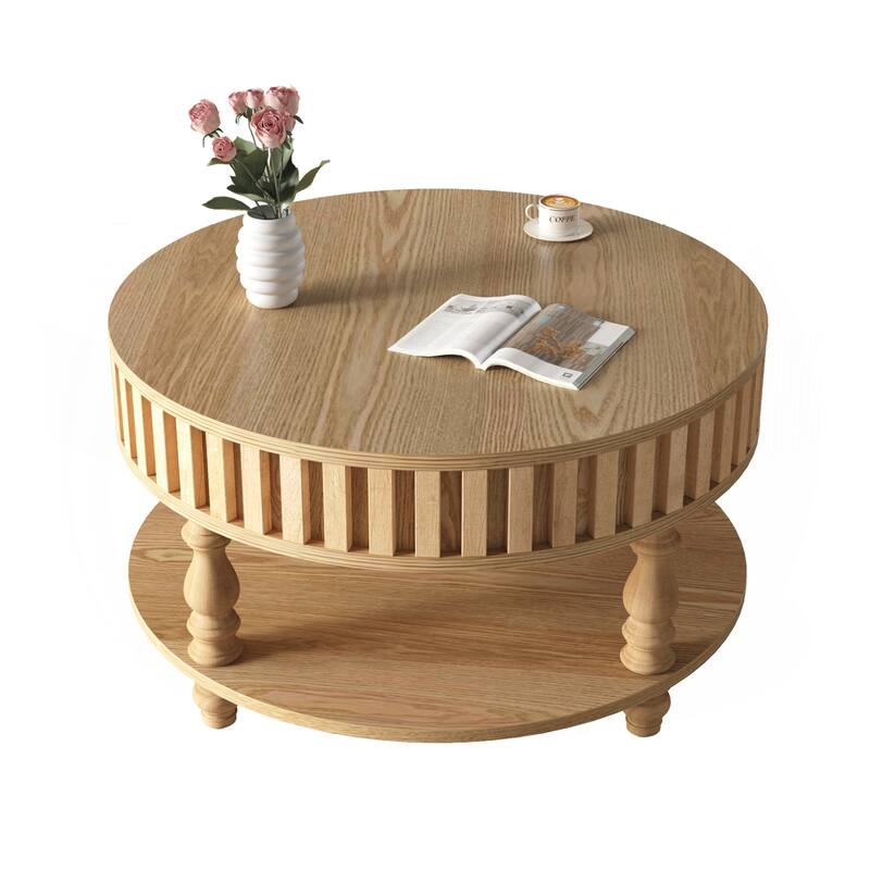 Farmhouse Fluted Coffee Table with Storage and Flip-Top Lids