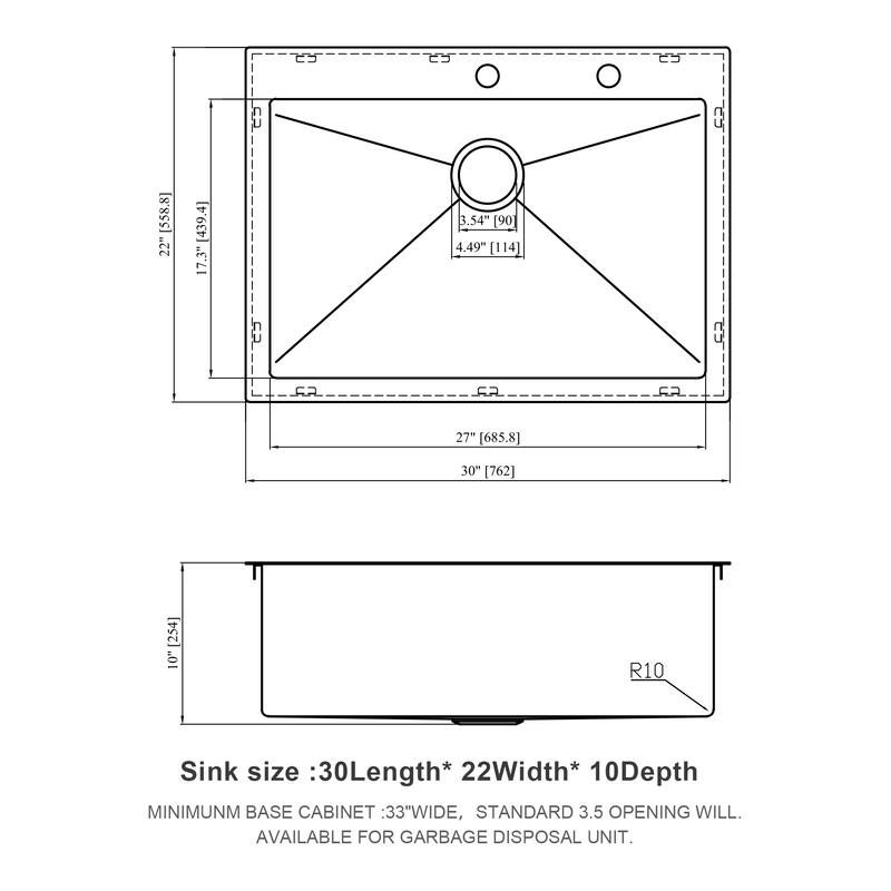 Drop-In 16 Gauge Stainless Steel Single Bowl Topmount Kitchen Sink
