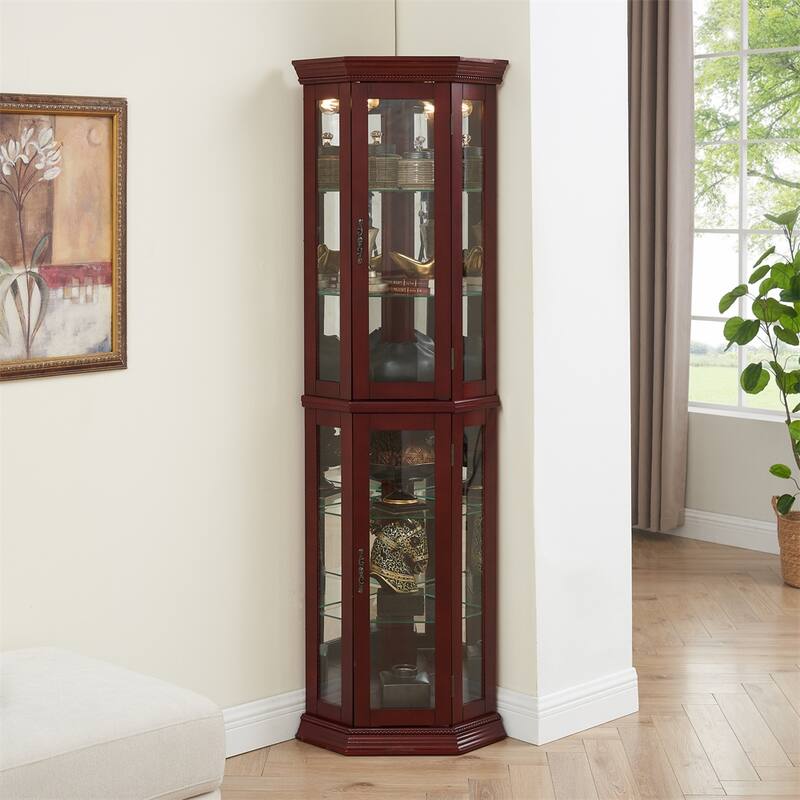 Lighted Display Cabinet with Adjustable Glass Shelves (No E26 Bulb) - Cherry