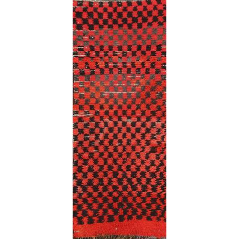 Checkered Contemporary Moroccan Oriental Runner Rug Wool Hand-knotted - 2'7" x 7'9"