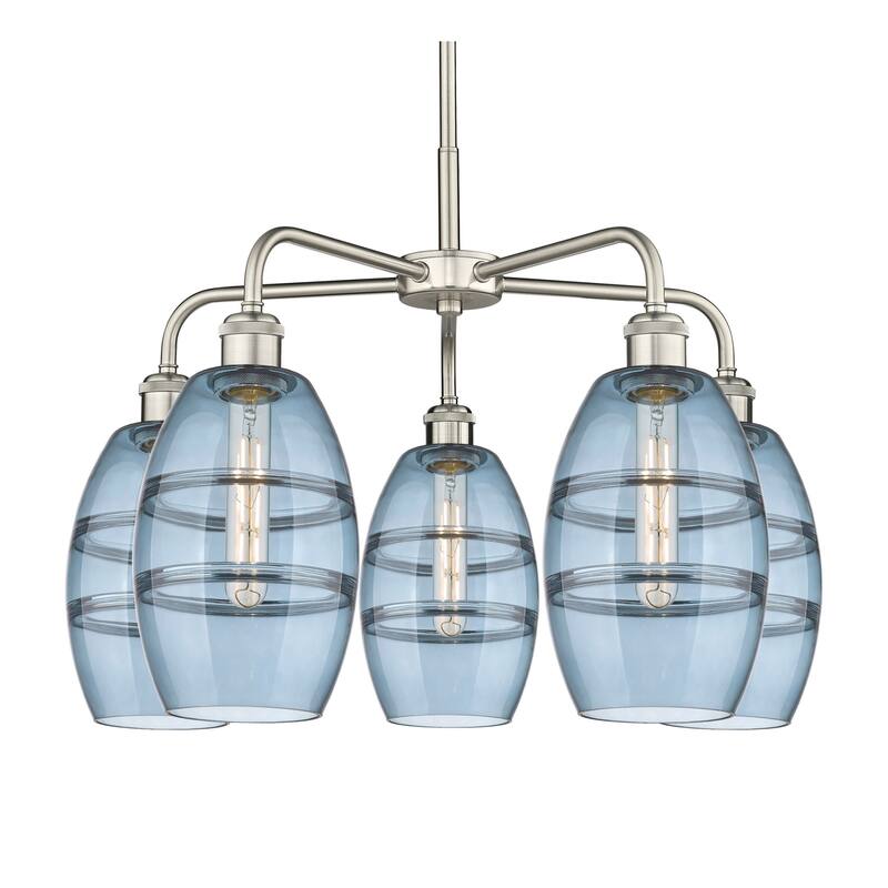 Innovations Lighting 516-5CR-14-24 Vaz Chandelier Vaz 5 Light 24" Wide - Satin Nickel / Blue
