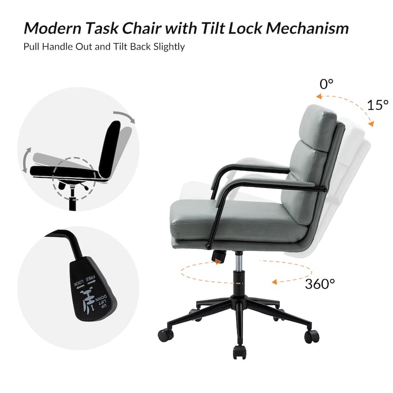 Joseph Modern Task Faux Leather Chair with Tilt Lock and Center Tilt by HULALA HOME