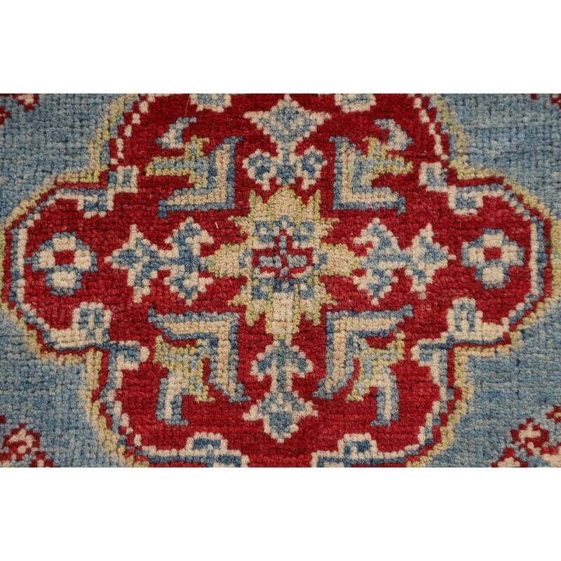 Light Blue Kazak Oriental Runner Rug Hallway Hand-Knotted Wool Carpet - 2'1" x 5'9"