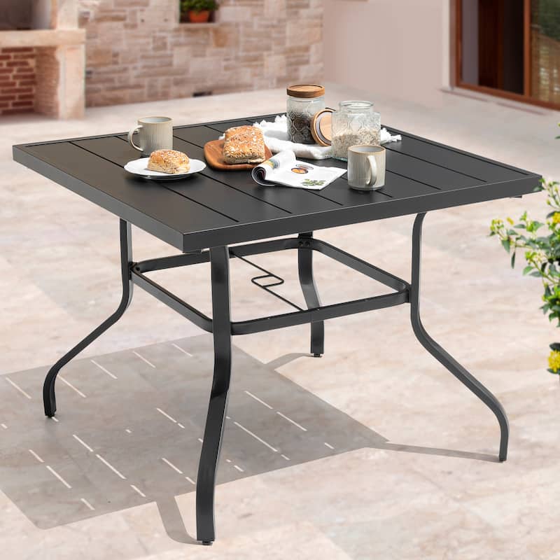 Outdoor Square 37 Inch Iron Dining Table with 1.57'' Umbrella Hole - Black