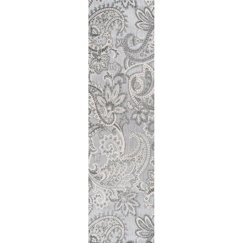JONATHAN Y Lucena Paisley High-Low Indoor/Outdoor Area Rug - 2 X 8 - Light Gray/Ivory