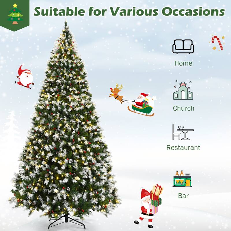 Gymax 6/7.5/9 FT Pre-lit Snow Sprayed Christmas Tree Artificial Xmas - See details