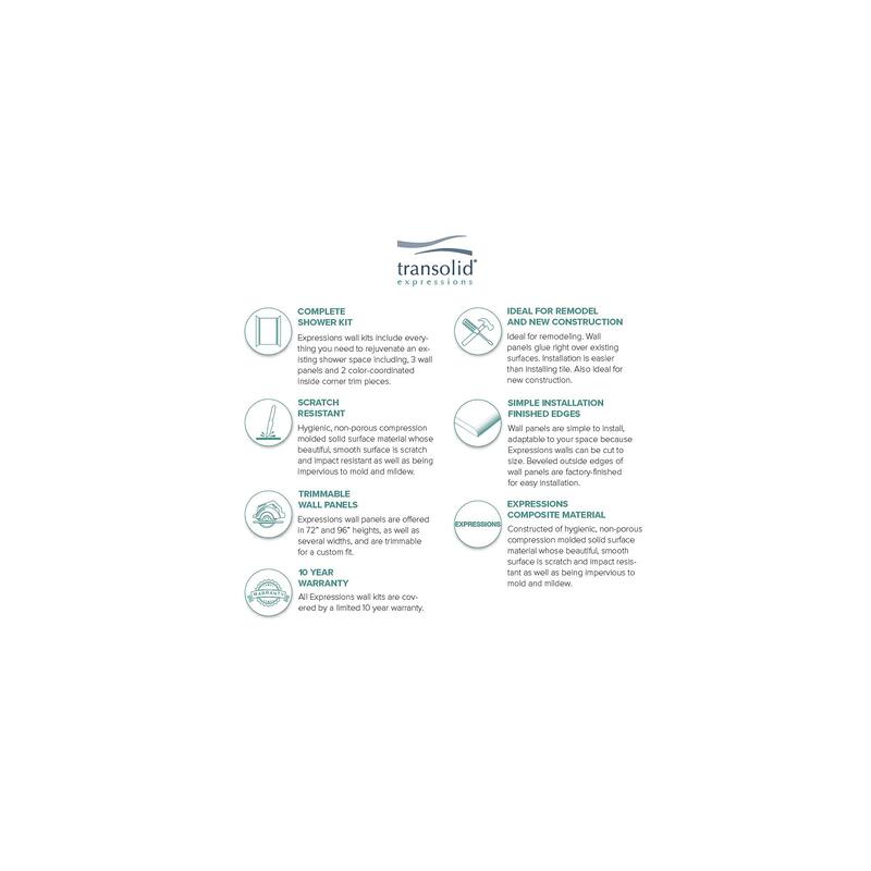 Transolid Expressions 36-in X 48-in X 72-in Glue to Wall Shower Walls - 48" x 36" x 72" - 48" x 36" x 72"