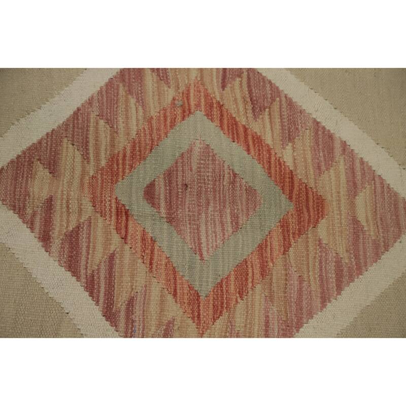 Hand Woven Oriental 100% Wool Carpet Southwestern Tribal Beige & Ivories Kilim Area Rug - 9' 8'' X 7' 11''