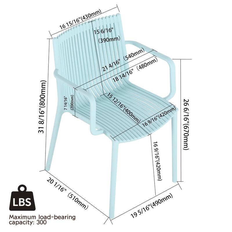 4-Pack All-Weather Polypropylene Chairs - Stackable Lounge Chairs for Poolside, Garden, Restaurant & Indoor Use