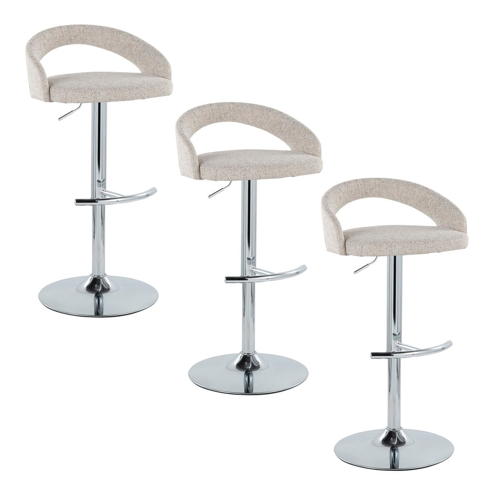 Grotto Upholstered Adjustable Barstool with Chrome Metal - Set Of 3
