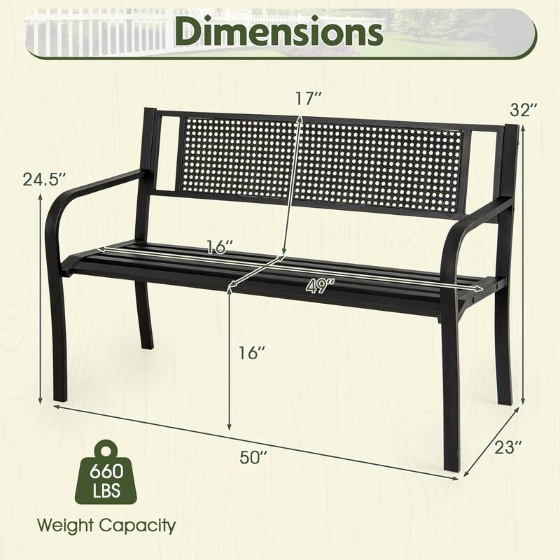 Metal Outdoor Bench 660lbs Garden Bench Heavy-Duty Loveseat