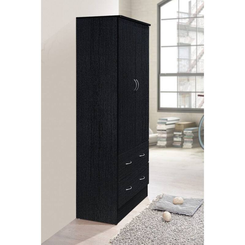 71.5" Black Armoire with Drawers and Clothing Rod